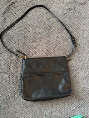 Fossil Black Leather Crossbody Bag with Gold Hardware